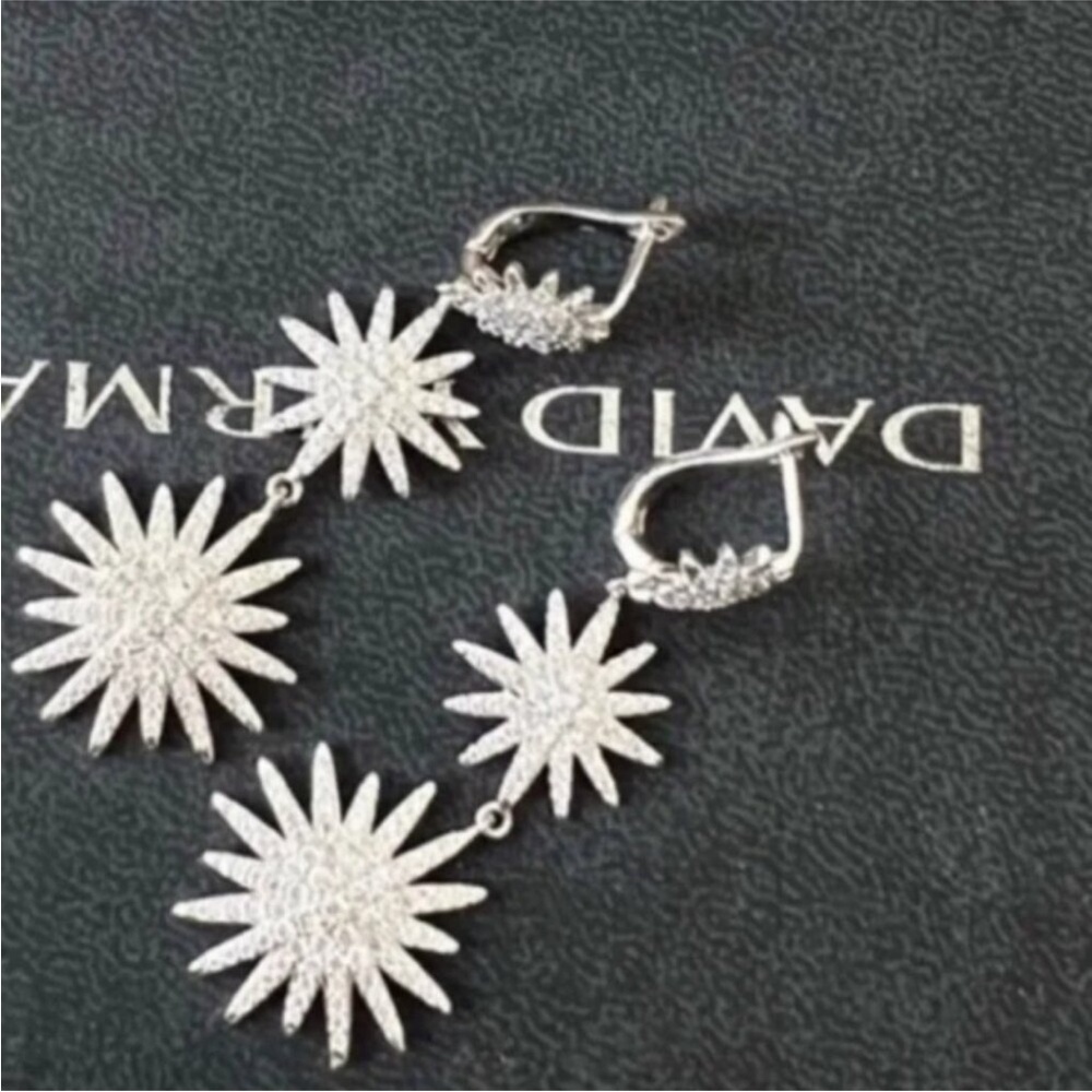 David Yurman Sterling Silver Pavé Sunburst Drop Earrings - Silver